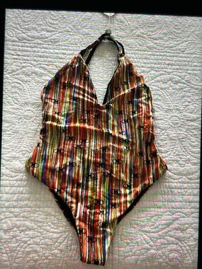 Multicolor Striped Halter One-Piece Swimsuit